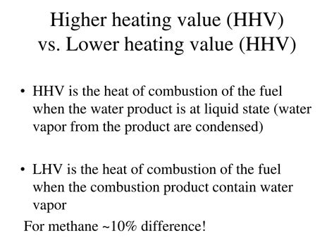 higher heating value vs lower heating value.